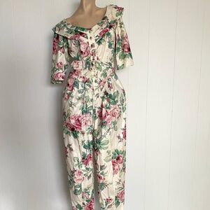 VTG 1980s Floral Print Jumpsuit Karen Alexander Sz M L